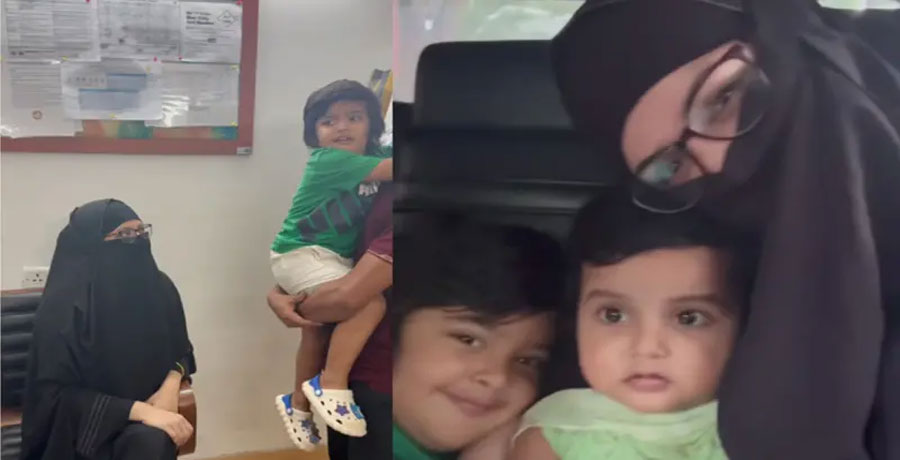 দুই সন্তানকে সঙ্গে নিয়ে বোরকায় হাসপাতালে গেলেন পরীমনি