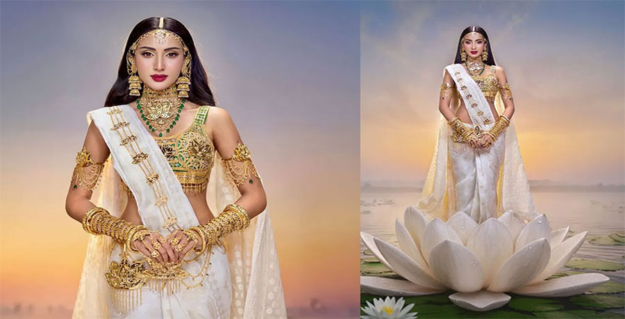 জামদানি আর শাপলার রূপে মিথিলার ঝলক